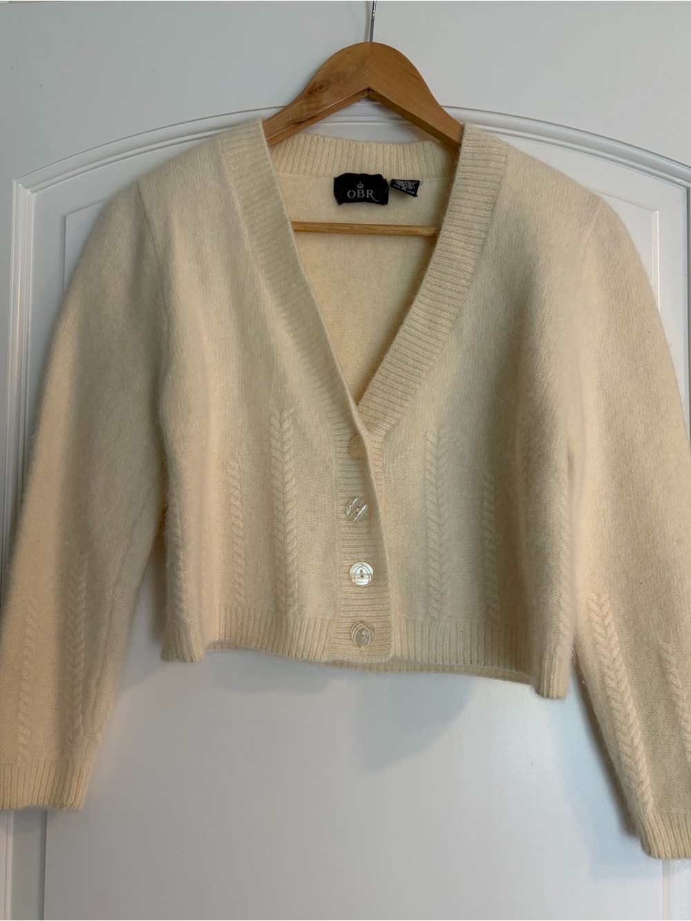 Vintage OBR Cream Cropped V-Neck Button Cardigan Bolero Sweater Lambswool S